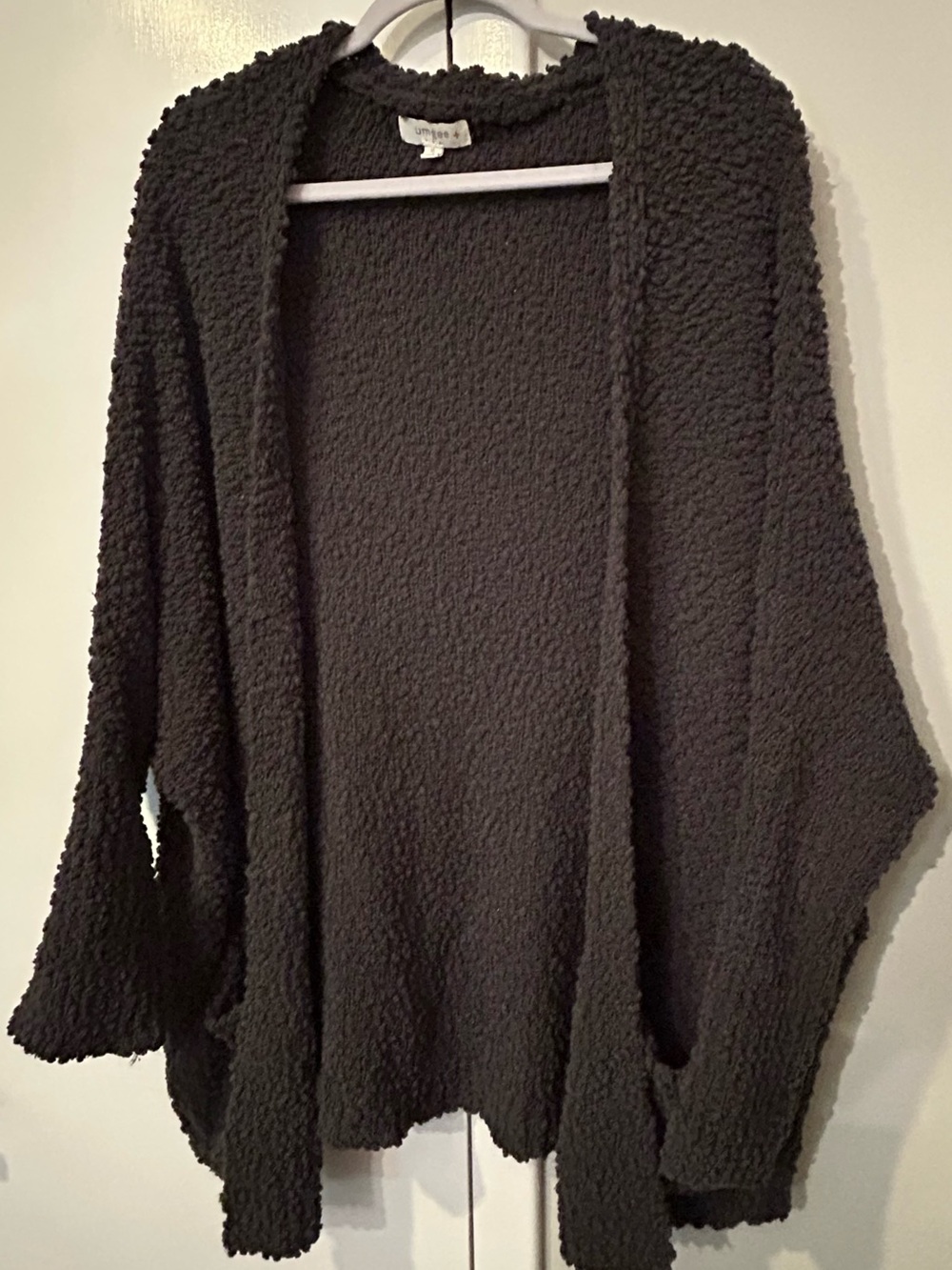 Umgee Black Textured Open-Front Grey Cardigan